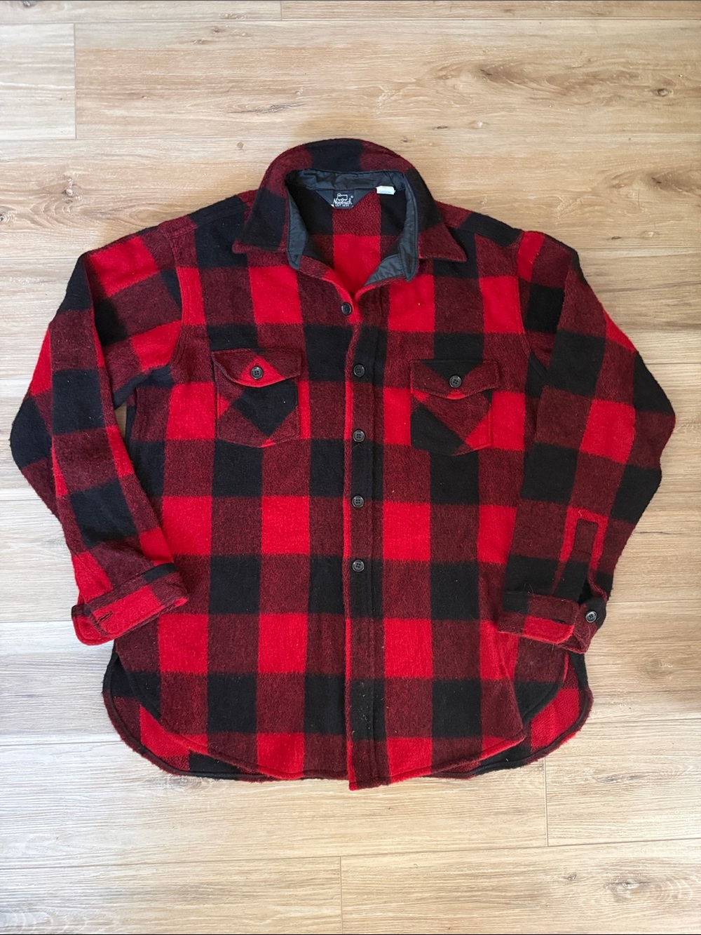 VTG 80s Woolrich Buffalo Plaid Wool Shirt Jacket Shacket XXL Long Made in USA